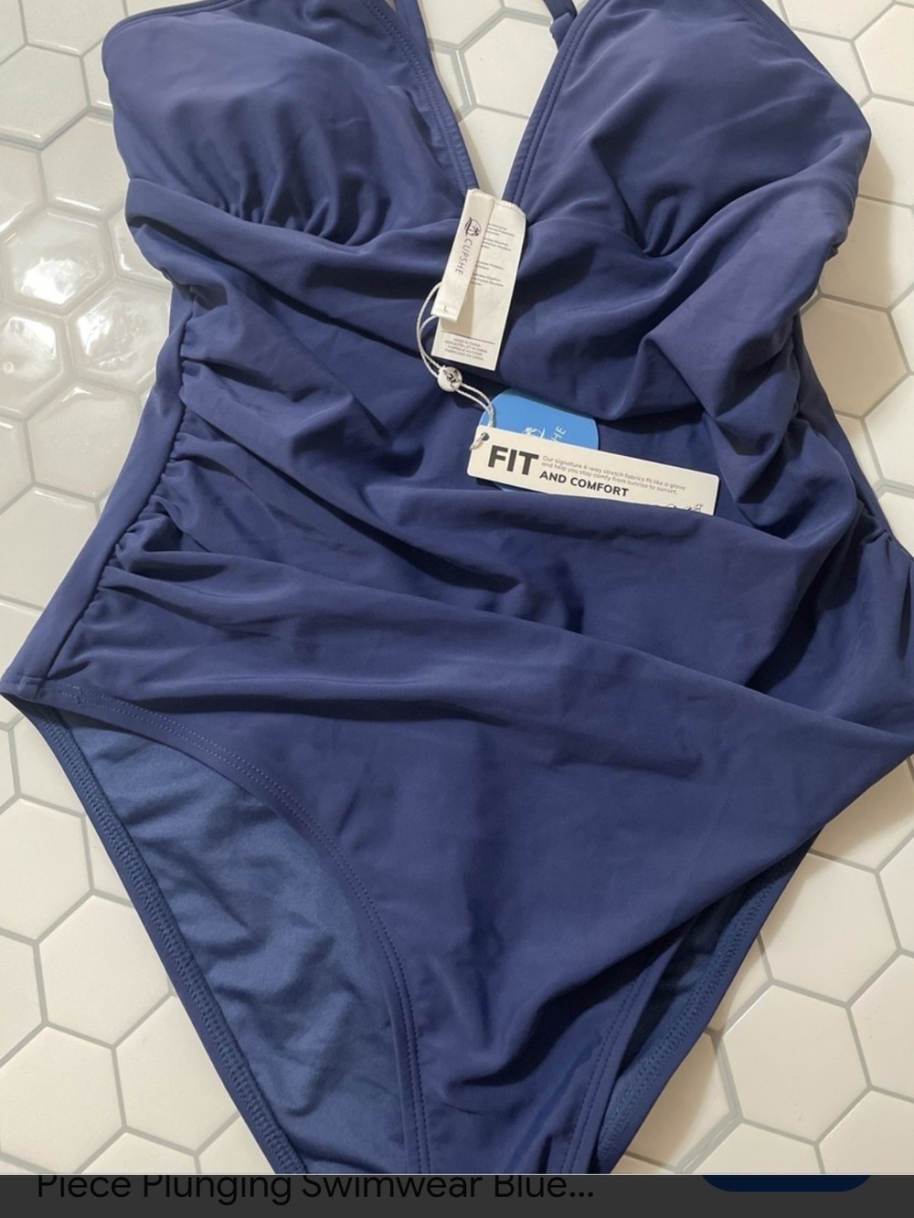 Cupshe Navy Blue Sporty One-Piece Swimsuit